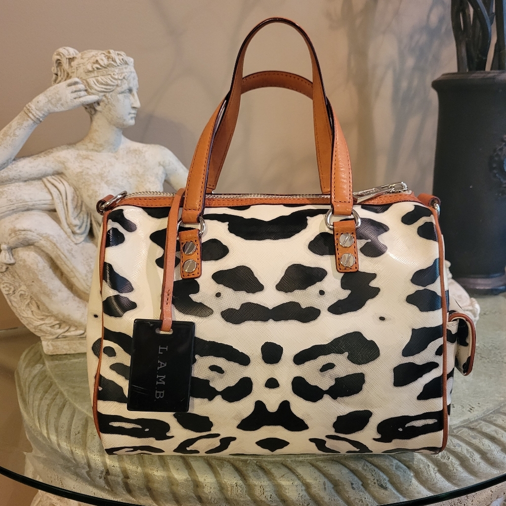 L.A.M.B. by Gwen Stefani Snow Leopard Satchel Designer Leather Vintage  #178